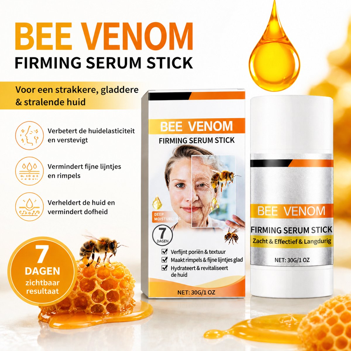 Hoygi Pro - Anti-Aging Serum Stick - Natuurlijk Bijengif Extract - Voor Gezicht, Hals & Decolleté - Verstevigend, Hydraterend & Huidverjongend - Dagelijks Gebruik, Reisvriendelijk - 30g