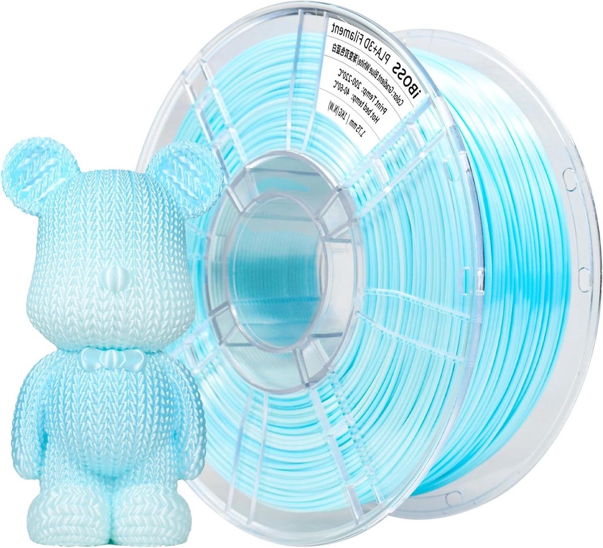 PLA+ Filament - 3D Printdraad Tweekleurig - 3D Objecten Printen - Kleurverloop Blauw Wit - 1 kg 1.75 mm - Gradiënt