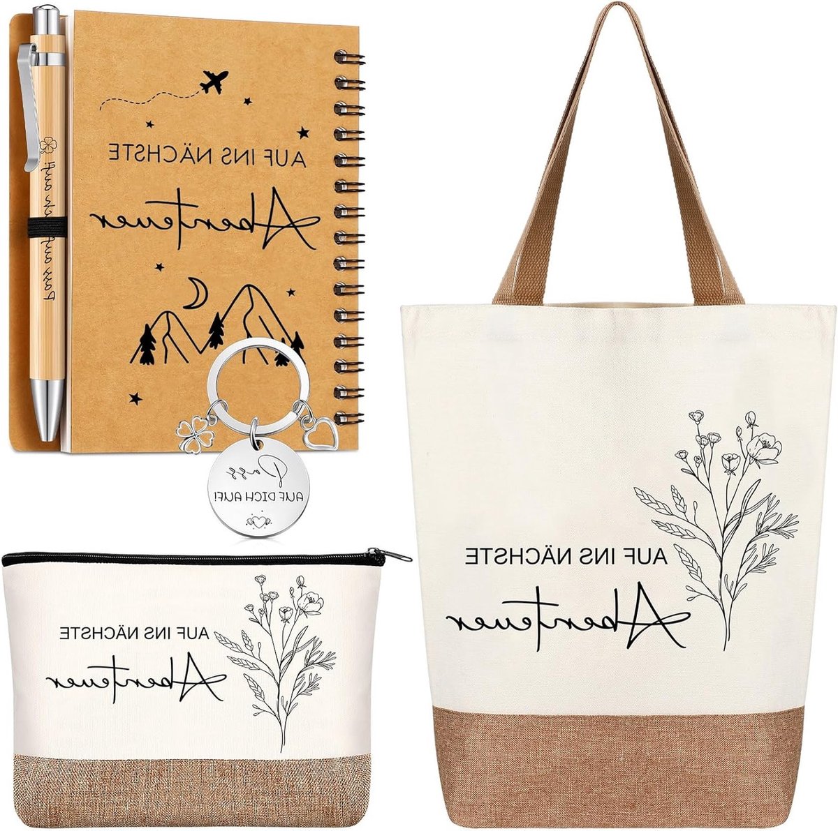 Farewell Gift voor Collega's: Jute Toilettas, Notitieboek, Sleutelhanger en Balpen voor Verjaardag, Afscheid en Bedankt