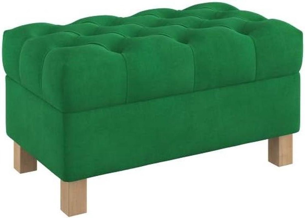 Opbergbankje - Voetenbankje Gestoffeerd - Extra Zitplaats - Diep Geknoopt Blad - 80 cm Breed - Groen