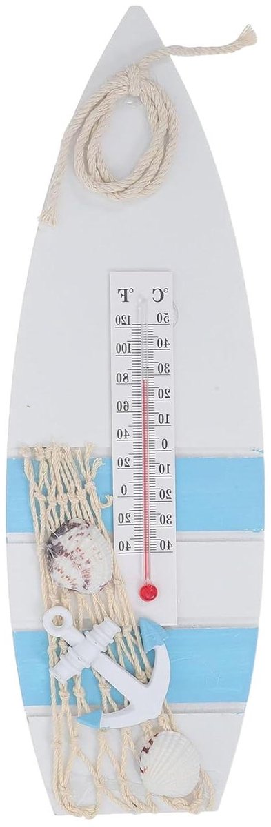 Surfplank Wandthermometer - Nautische Decoratie - Binnenklimaat Monitoren - Vintage Stijl - 296 x 96 cm - Multi