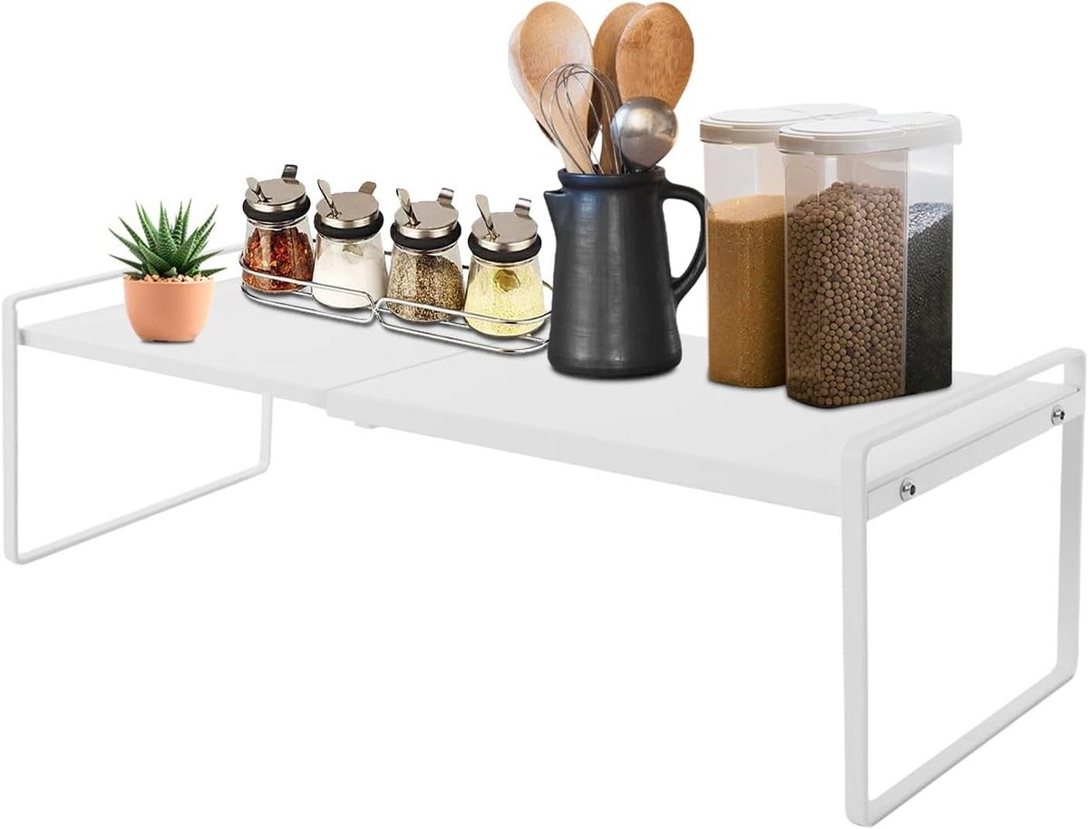 Uittrekbaar Kastrek - Keuken Organizer - Ruimte Besparen - Verstelbare Lengte - 34-63 cm - Wit
