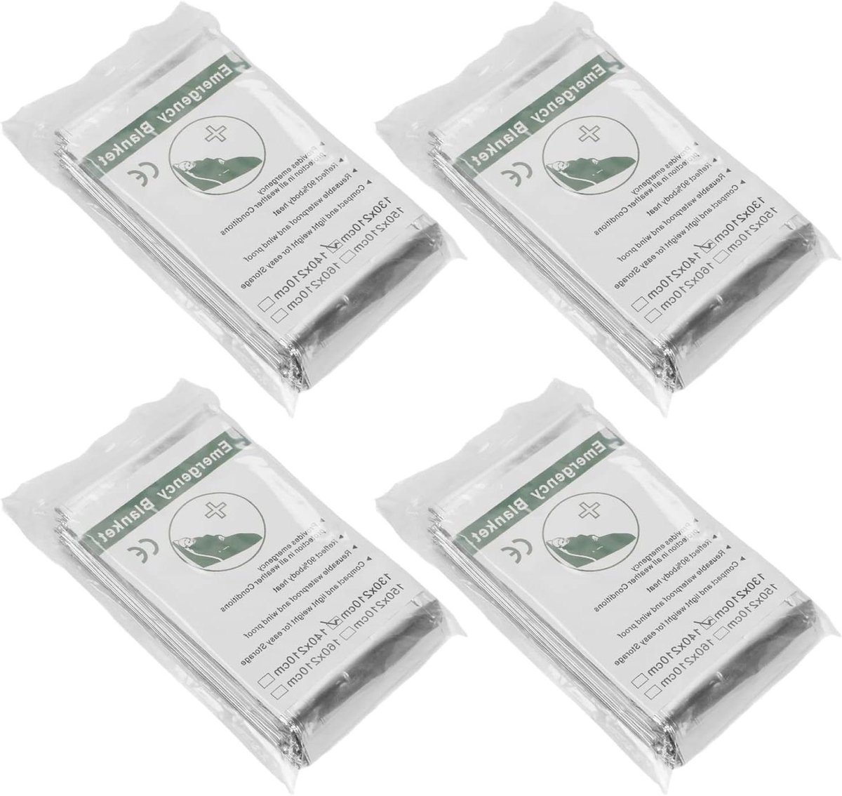 Nooddekens - Overlevingsdekens - Buitenactiviteiten - Waterdicht en reflecterend - 4 stuks - Zilver