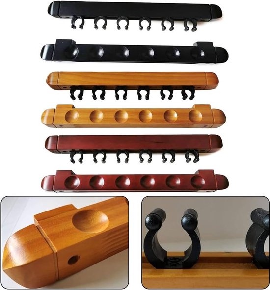Houten Keu Rek - Biljart Houder - Keuen Opbergen - 6 Sleuven Ontwerp - 36.5 cm - Zwart van houten — afbeelding 4