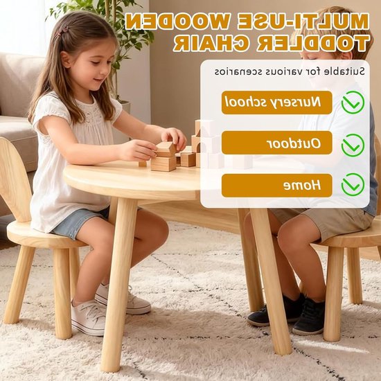Houten Kinderstoel met Hare Oren, Stevige Constructie, Geschikt voor Kinderen van 1-6 Jaar, 25 cm Zithoogte, Antislip en Stabiliteit voor Peuters in de Kinderkamer, Schattige Stoel voor Creatieve Spelletjes van Merkloos — afbeelding 5