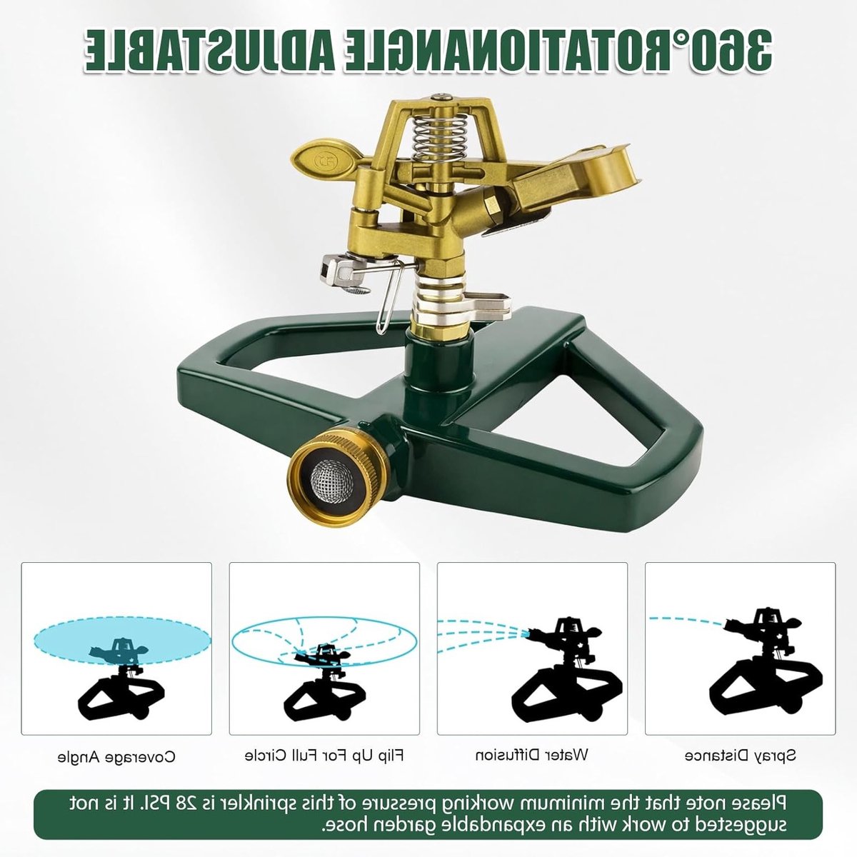 Gazonsproeier Metaal - Water Sprinkler - Gazon Bewateren - 360 Graden Rotatie - 50 x 100 mm - Zilver