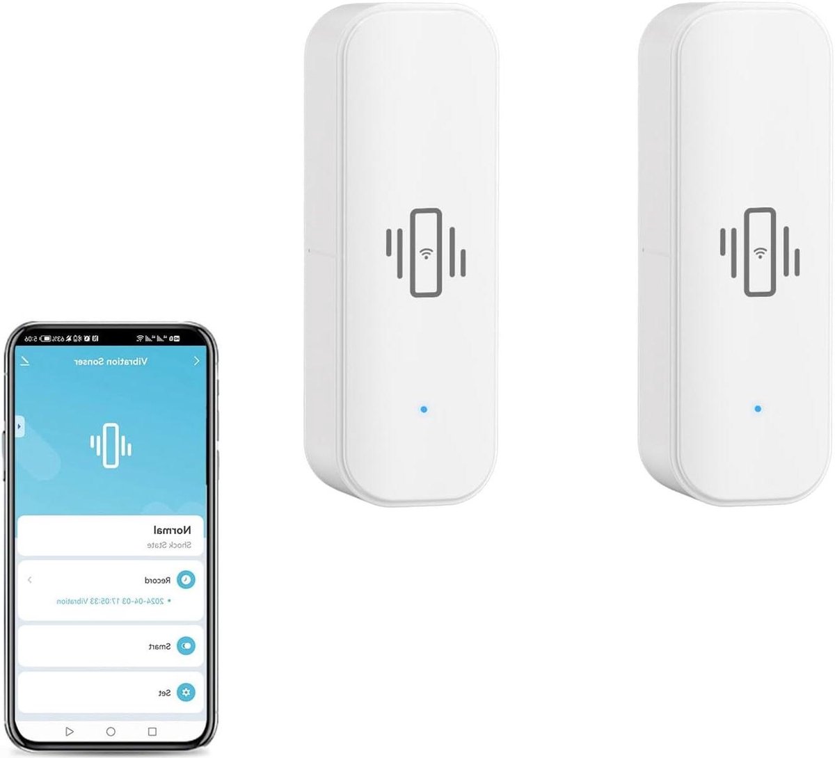 Vibratiesensor - Glasbreukdetector - Slimme Beveiliging - Geen Hub Nodig - 2 Stuks - Wit