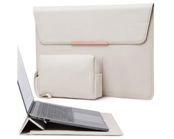 Laptophoes met Standaard 13,3-14 Inch, Beige - Inclusief Accessoiretas - Geschikt voor MacBook Pro 14, MacBook Air/Pro 13,3, Surface Laptop, HP Spectre, Envy en meer