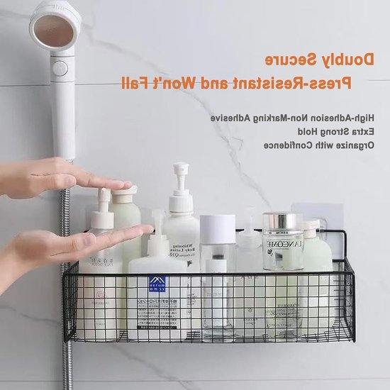 Muurbevestigde Opbergbak voor Badkamer, Eenvoudig te Installeren, Multifunctioneel en Draagbaar met Haak voor Keuken en Toilet (Zwart) — afbeelding 2
