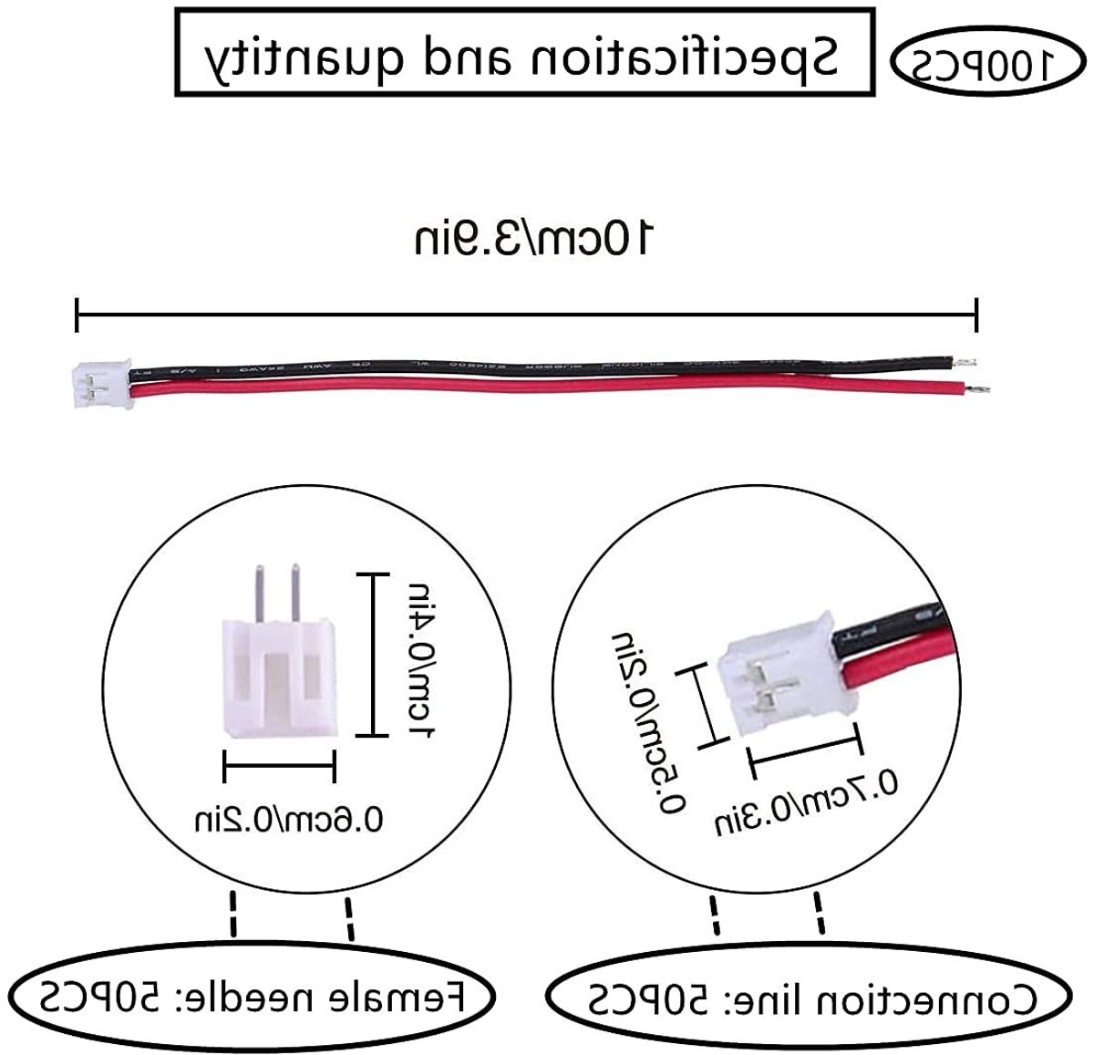 50 Pairs 2 Pin JST PH 2.0 Stekkers met 10cm Rode en Zwarte Silicium Kabel, Male en Female Connectoren voor Elektronische Projecten