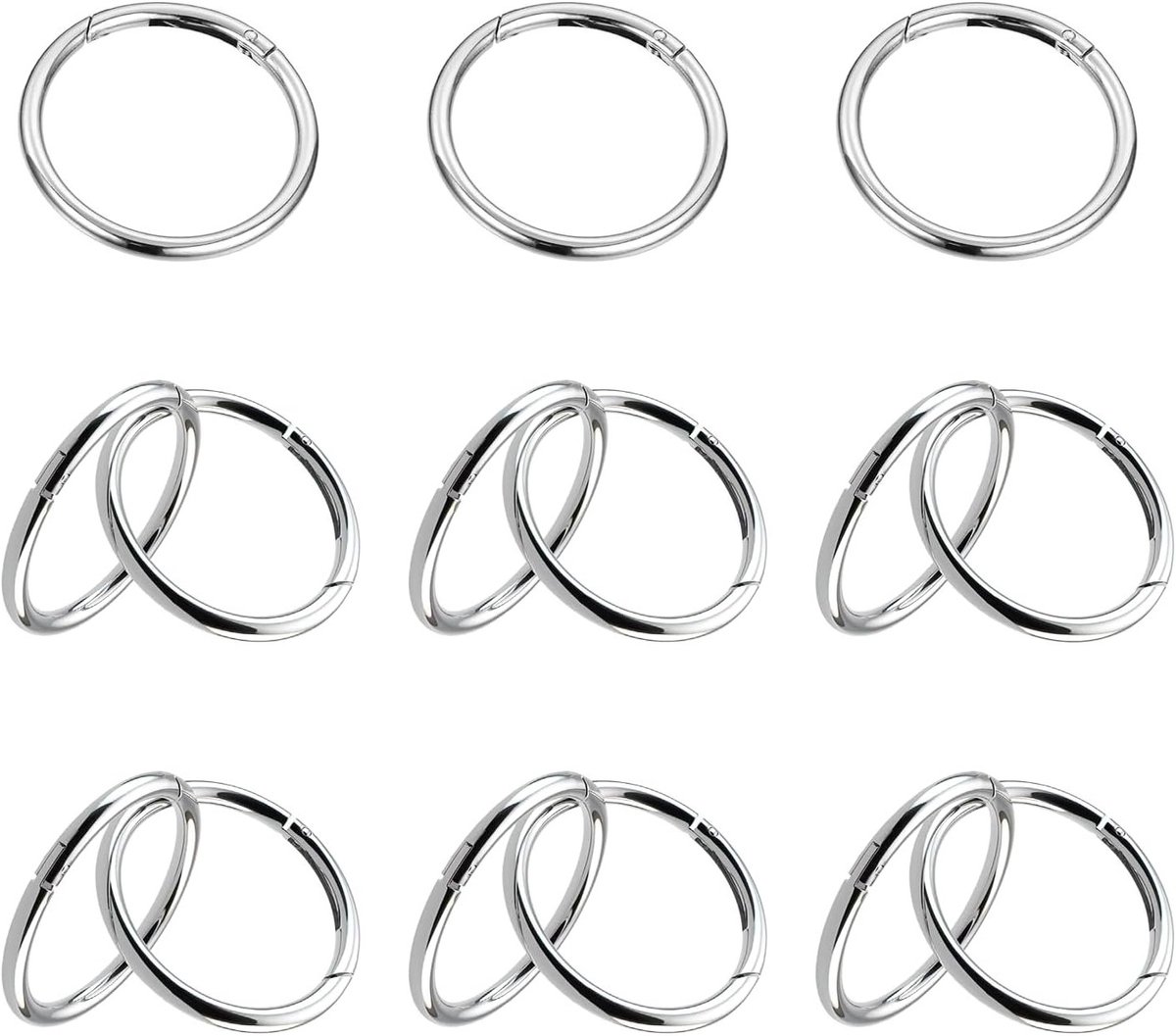 Robuuste sleutelringen en karabijnhaken - 15 stuks zilver-witte zinklegering voor sleutelhangers, rugzakken en handtassen accessoires