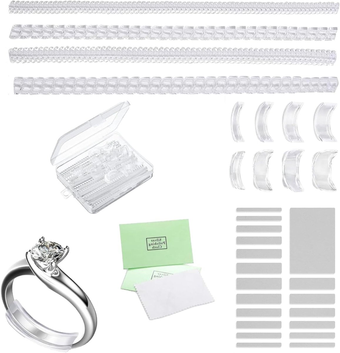 Set van 20 Transparante Ringmaat Verkleiners, Flexibele TPU Ringverstellers voor Een Comfortabele en Veilige Pasvorm van Losse Ringen