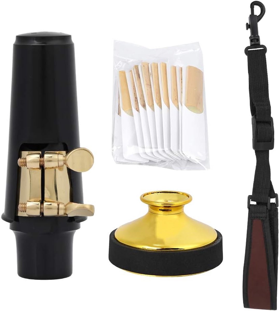 4 in 1 Saxophone Set - Sax Accessory - Alto Sax Reed Mouthpiece Cap Damper Neck Strap