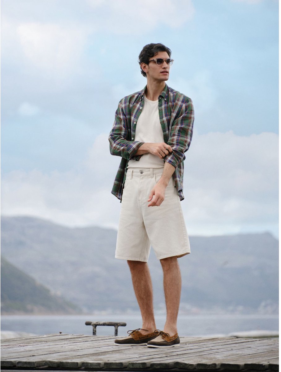 Next - Heren - Denim jortshort - Crème