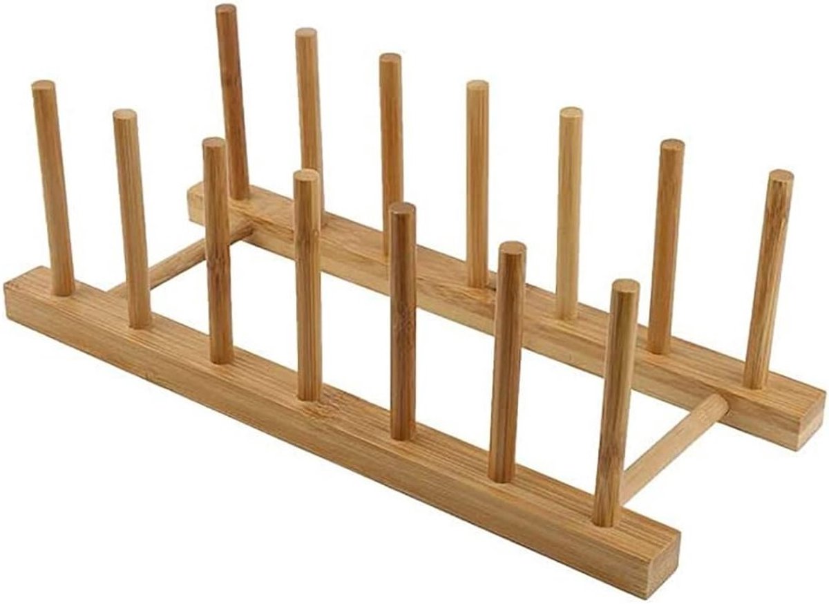 Houten Afwasrek van Bamboe voor 6 Borden, Potdeksels en Keukenorganizer voor Schalen, Bekers en Snijplanken
