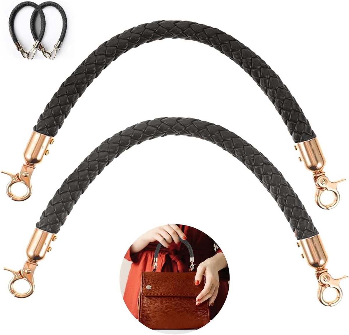 Vervangende Handvatten voor Handtassen, 2 Stuks Zwarte PU Leren Handvatten van 40cm, Ideaal voor DIY Accessoires en Tote Handbags met Metalen Haakjes