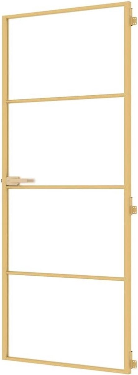 Binnendeur Glas Aluminium - Opdekdeur Paneeldeur - Kamer Overgang Creëren - Gehard Mat Glas - 83x2015 cm - Goudkleurig