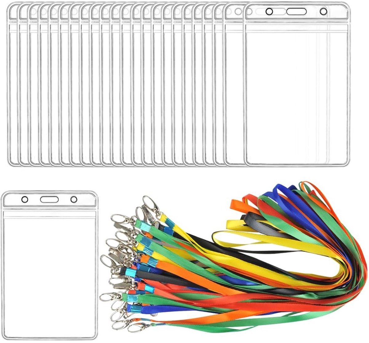 Allecto - ID Kaart Houder - 24 Stuks - Transparant PVC - Met Clip - Kleurenset - Voor Bedrijfsevenementen - Inclusief Koord