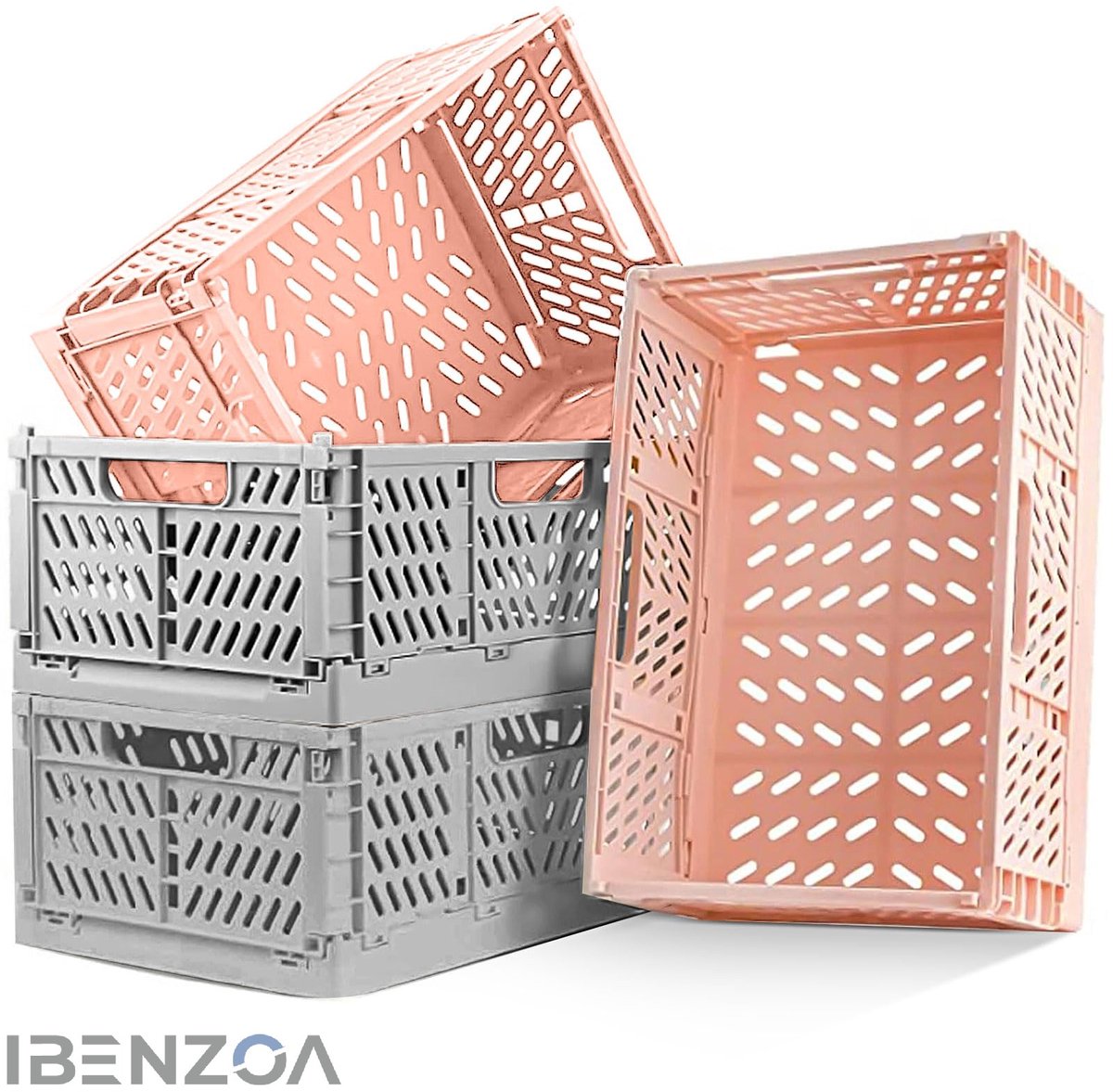 Vouwbare Opbergdozen - Plastic - 48x26x16 cm - Roze/Grijs