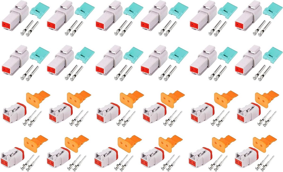 12 Sets 2-Pins Grijze Waterdichte Elektrische Kabelconnectoren voor Auto, Motor en Vrachtwagen, Geschikt voor 22-18 AWG