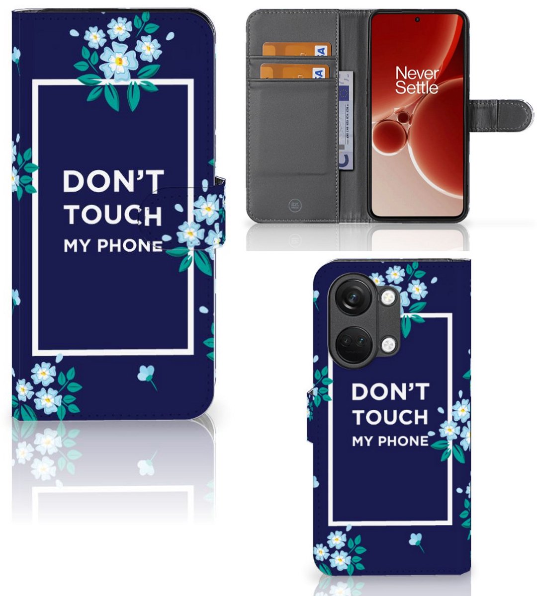 Boekhoesje voor OnePlus Nord 3 Portemonnee Hoesje Flowers Blue DTMP