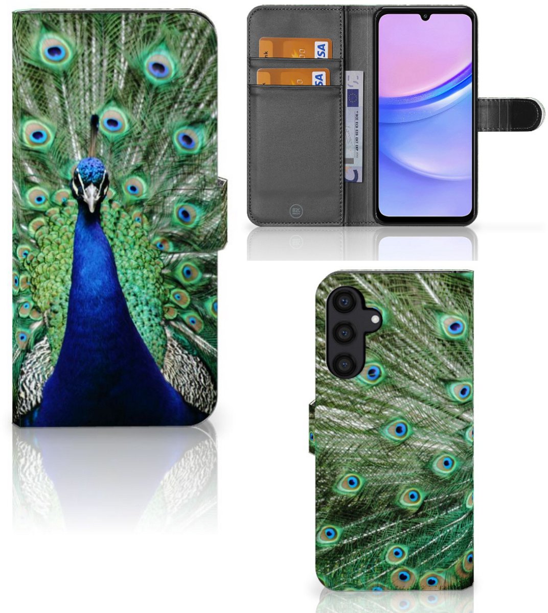Samsung Galaxy A15 Telefoonhoesje met Pasjes Pauw