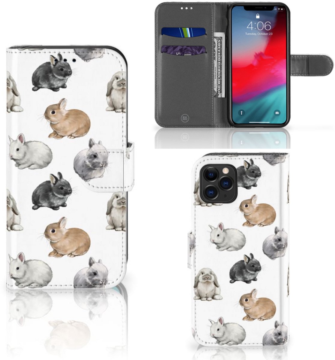 Telefoonhoesje met Pasjes voor Apple iPhone 11 Pro Konijntjes