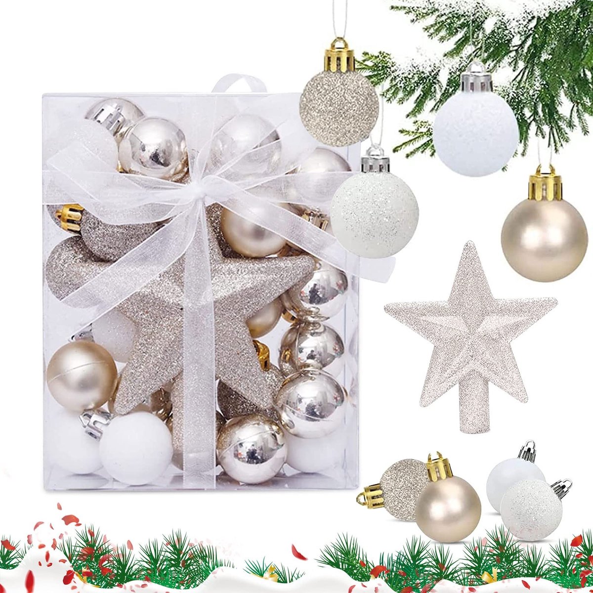 Dailygoods - Kerstballen - Kunststof kerstdecoratie - 30 stuks - Glinsterende matte ornamenten - Perfect voor kerstboom - Voor alle gelegenheden