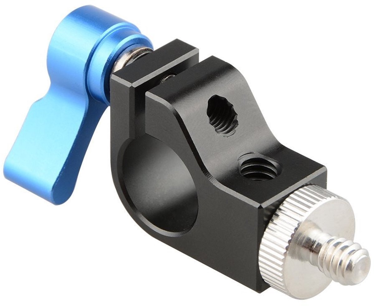 Dailygoods - Enkele staaf Klem - 15mm Rail Support Systeem - Ideaal voor Camera Monitor - Blue Thumbscrew - Geschikt voor Accessoires - Perfect voor V