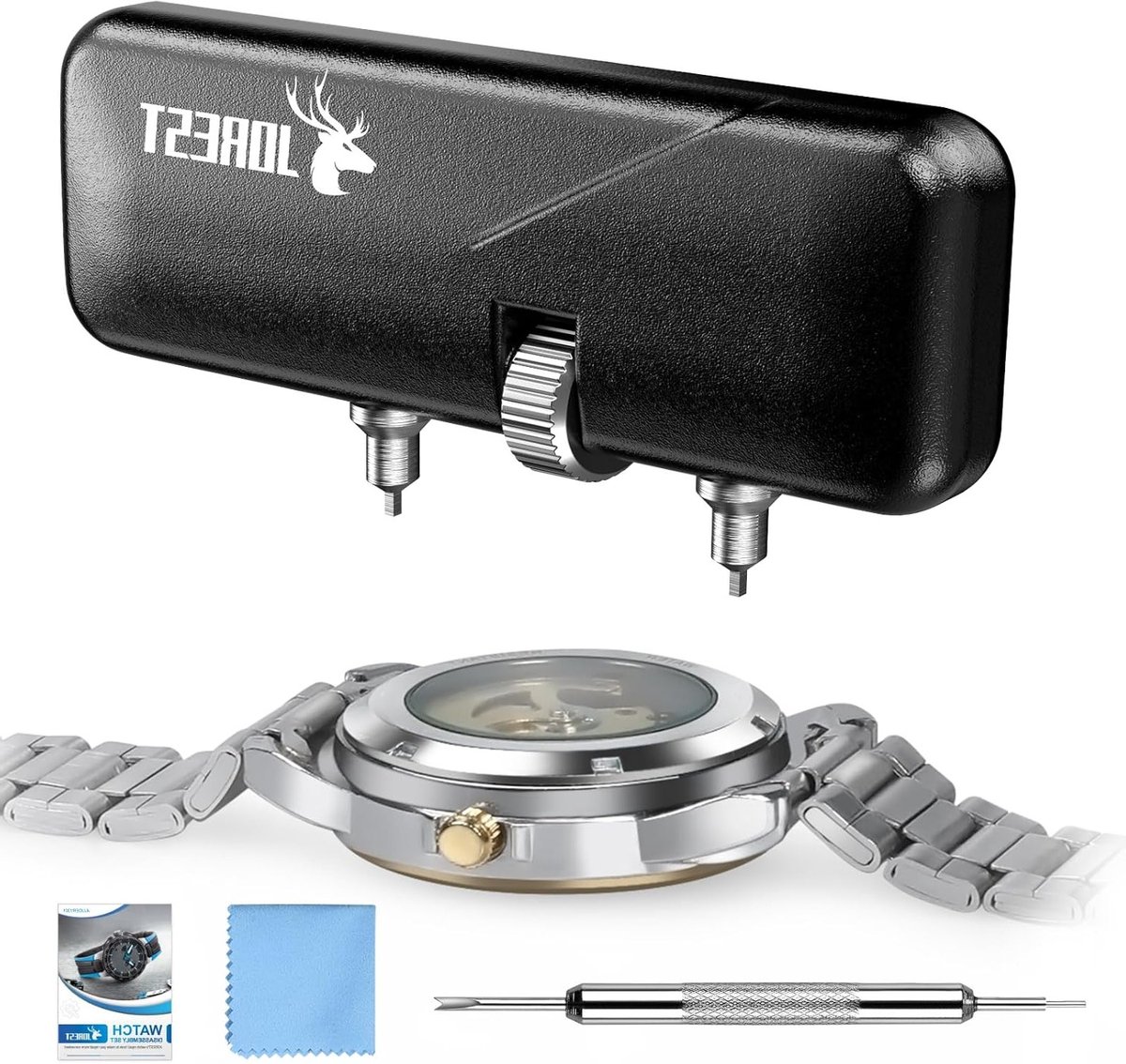 Kit voor het verwisselen van batterijen voor horloges, gereedschap voor het openen van horlogekasten, inclusief apparaat voor het verwijderen van armbanden en banden.