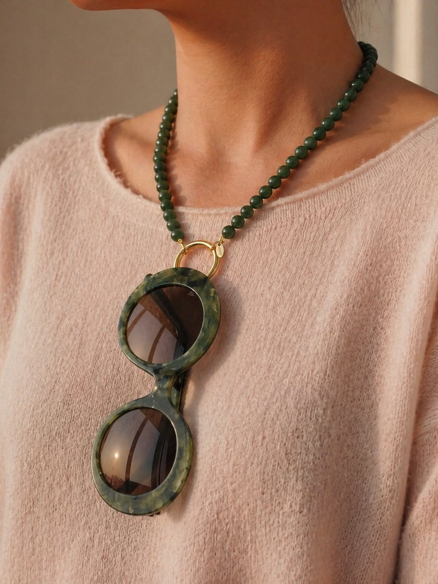 Ketting dames groen-goud – keramische kralenketting – 18K gold plated detail | Sunny Cords