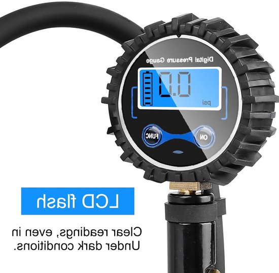 Digitale Bandenpomp met Drukmeter, Nauwkeurige Luchtdrukmeter tot 200 — afbeelding 5