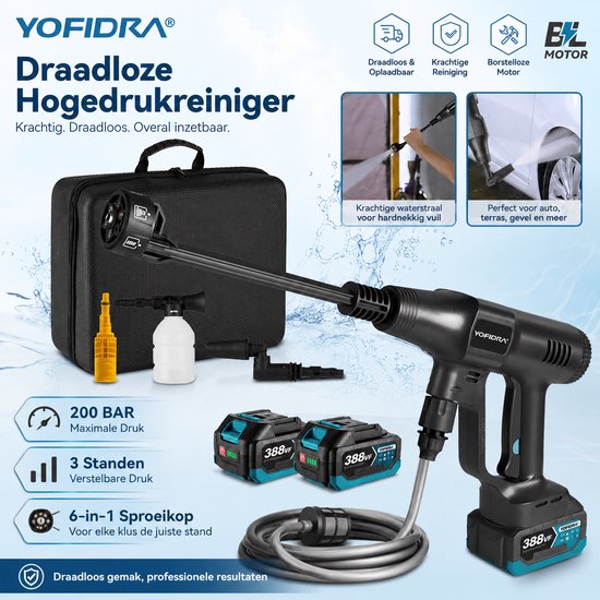 M-Goods - Draadloze Hogedrukreiniger op Accu 200 BAR - Accu Hogedrukspuit met 2 Batterijen - Krachtige Draagbare Hogedrukreiniger voor Auto, Terras, Tuin & Buitenreiniging van Merkloos	 — afbeelding 4