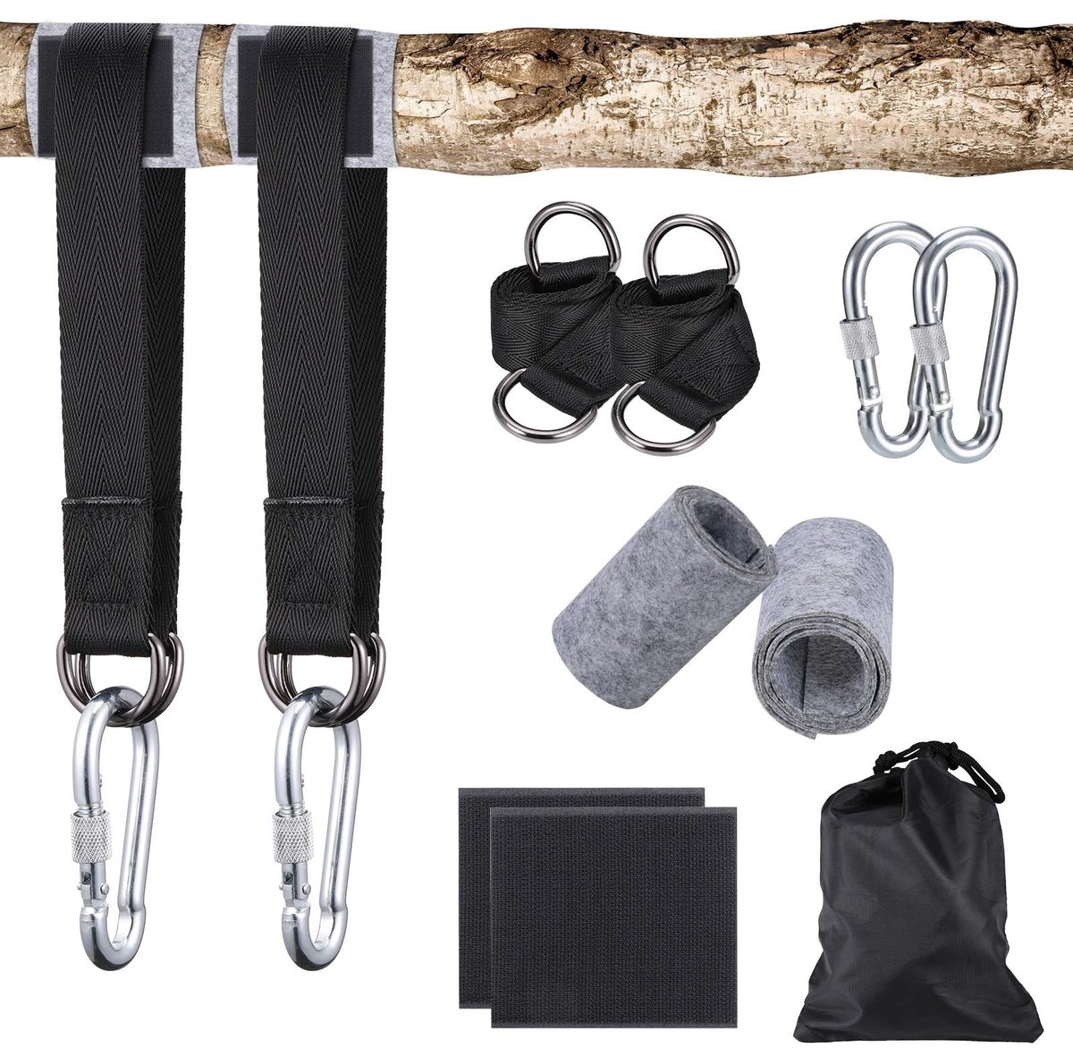Jhubersproducts - Schommelbevestiging - Hangmatbevestiging - Stevig en veilig - 40 cm - Karabijnhaken - Ideaal voor buiten - Inclusief boombeschermers