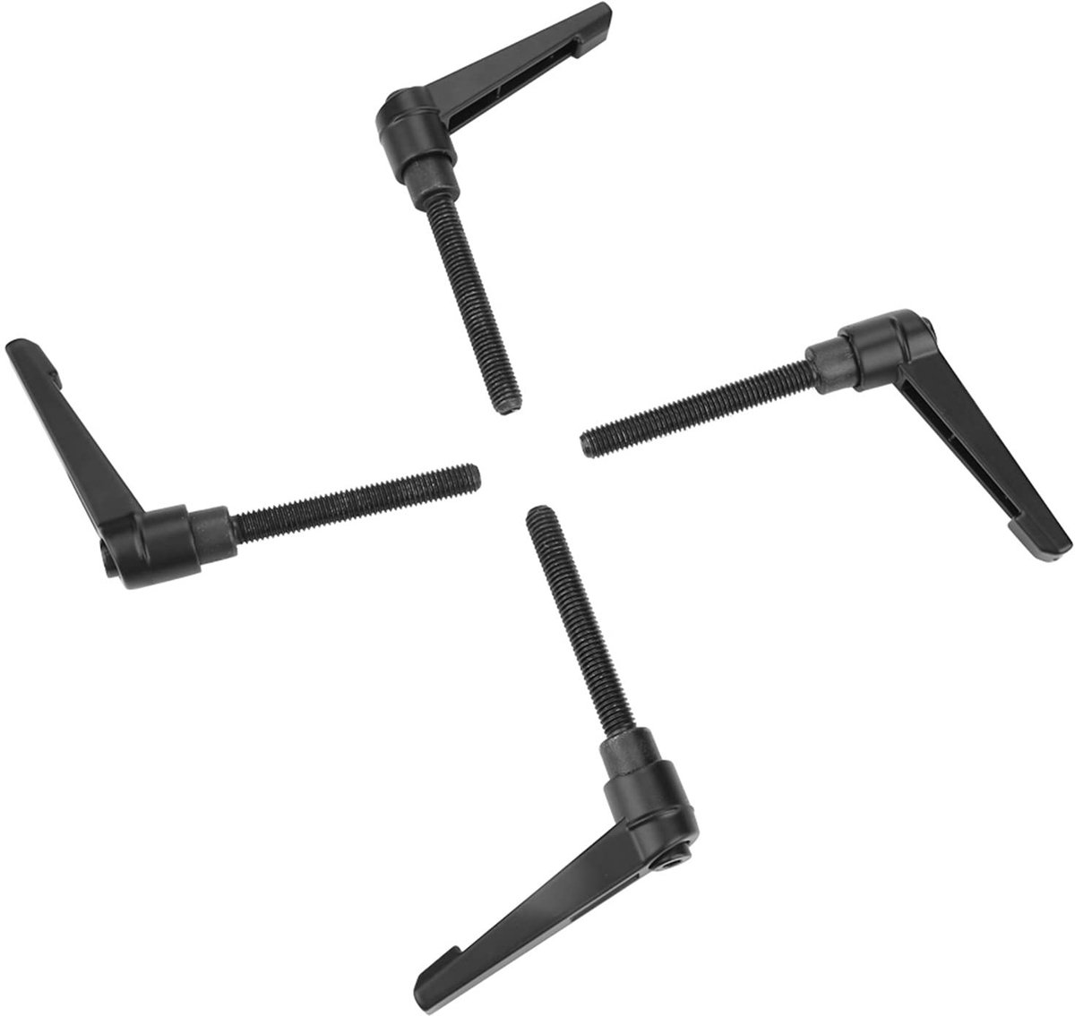 Set van 4 Verstelbare Klemhendels M6 - Roestvrijstaal en Zwart - Voor Mechanische Controle