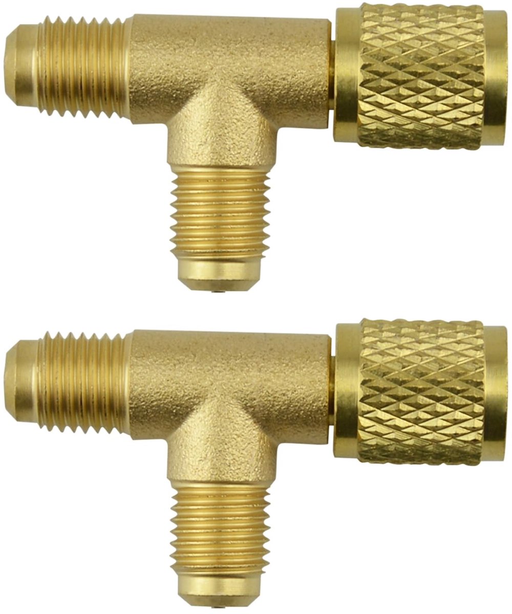 Dailygoods - Ventielkern T-adapter - 2 stuks - Sterke afdichting - 1/4 inch - Snelkoppeling - Geschikt voor R22 R12 R134 - Messing