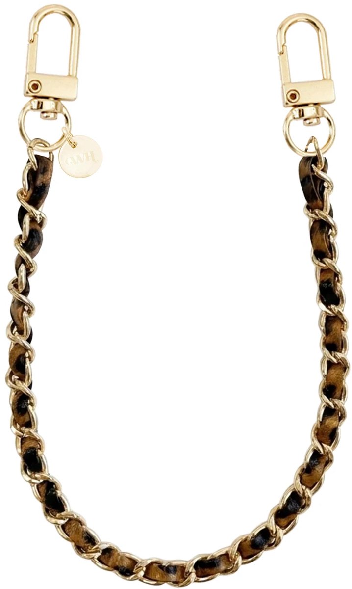 xoxo Wildhearts telefoonkoord - Classic Chain - Leopard - Kort koord - Geschikt voor iPhone - Geschikt voor Samsung - Universeel - Phone cord - Telefoonketting - Koord voor telefoon - Telefoon hanger schakelketting - Luipaard print