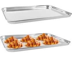 2 Pieces Rectangular Fat Pan - Stainless Steel Mini Cake Plate - Rectangular Baking Sheets - Small Oven Plate with Cooling Grate Set - Perfect for Cookies en Taartjes
