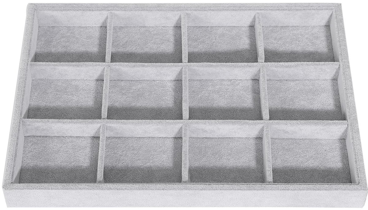 Smoakez - Sieradendienblad - 12 vakken - Perfect voor het opbergen van sieraden - Grijs - Fluweel - Ideaal voor dames - Handig en stijlvol
