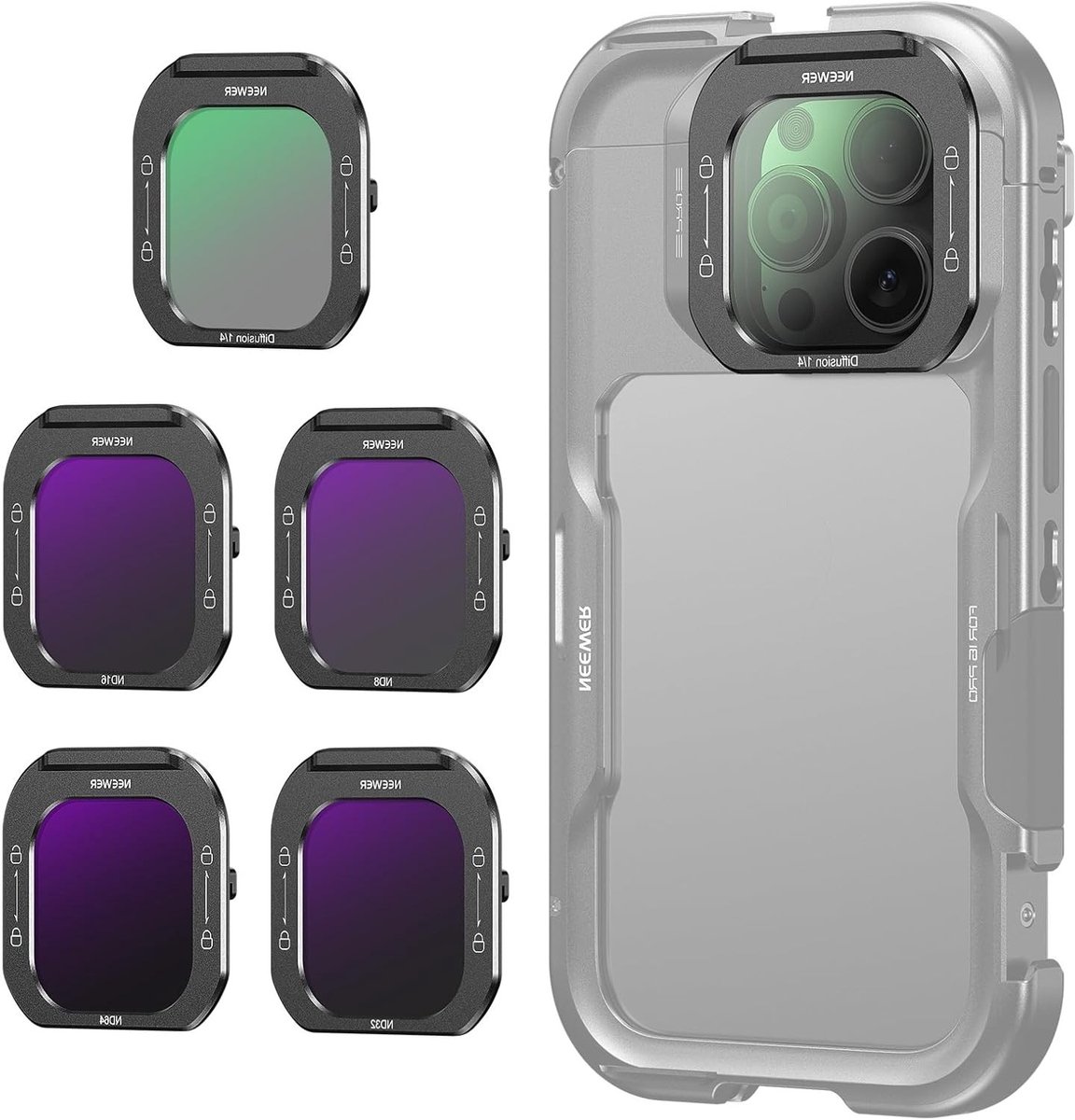 Lens Filter Kit 5-Pack voor 16 Pro en 16 Pro Max - Black Pro Mist, ND8, ND16, ND32, ND64, HD Optisch Glas, Snelle Bevestiging