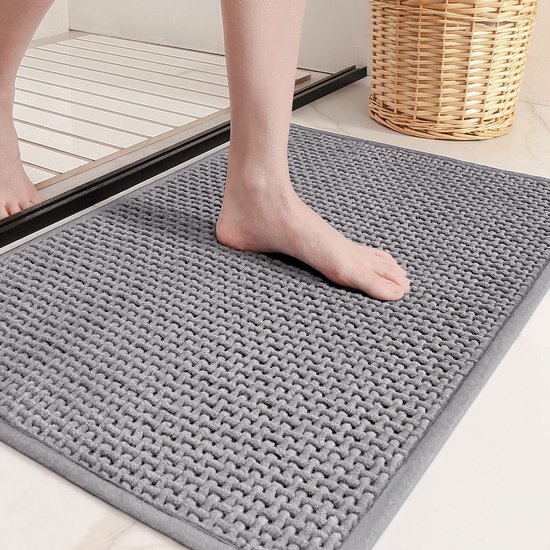 Zeynomax - Chenille badmat - Antislip vloermat - Zacht en absorberend - Grijs - Machinewasbaar - Geschikt voor kinderen en ouderen