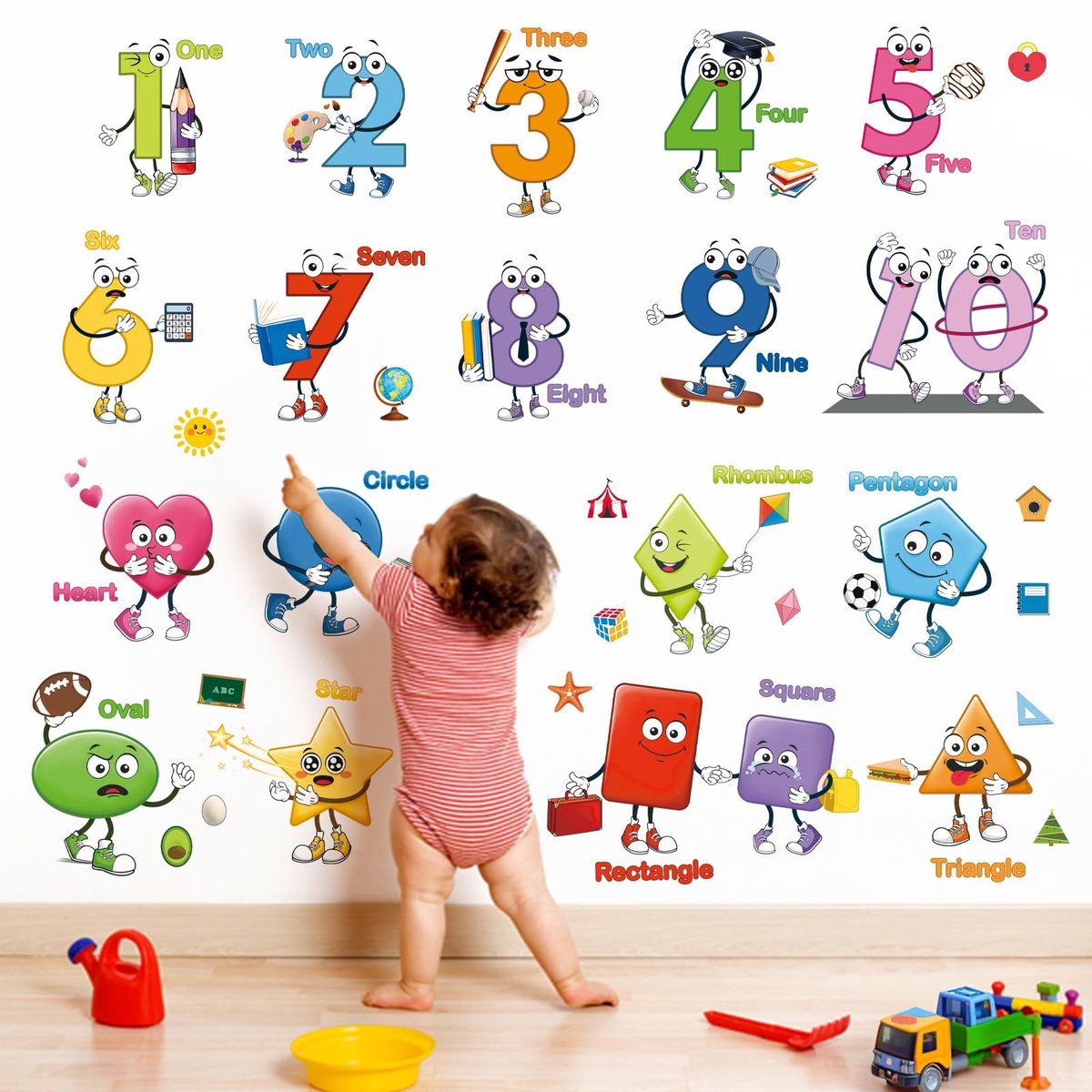 Dailygoods - Wandstickers - Educatief - Kleurrijk - Geometrische Vormen - Kinderen - Baby- en Kinderkamer - DM2118