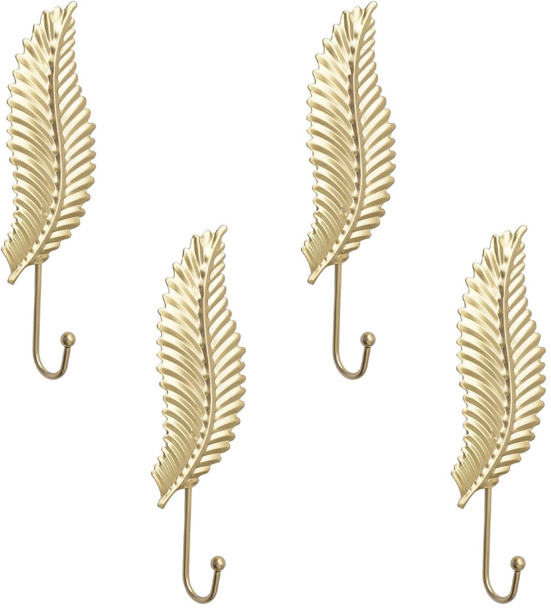 Livia home - Decoratieve Bladeren - Wandhaken - Modern en Functioneel - Gouden Kleur - Voor Sleutels en Tassen - 4 Stuks - Ideaal voor Thuis