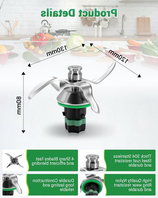 Vervangingsmes voor Thermomix TM6, hoogwaardig roestvrijstalen mes voor mixen, hakken en pureren van ingrediënten, ideaal voor keukenaccessoires en eenvoudig schoon te maken — afbeelding 5