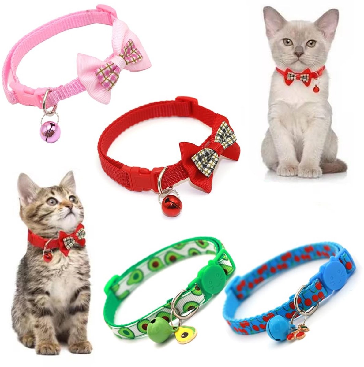 Livia home - Kattenhalsband - Verstelbare kattenhalsbanden - Veilige gesp met snelsluiting - Fruitstijl - Halsband met bel - 4 stuks - Geschikt voor k