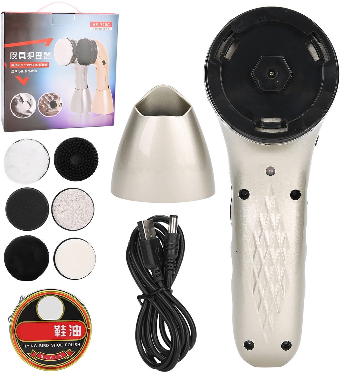 Dailygoods - Draagbare Elektrische Schoenpoetsmachine - Luxe Leeronderhoud - Efficiënte Schoenreiniging - Champagne - Onderhoudsset - Voor Leer en Suè