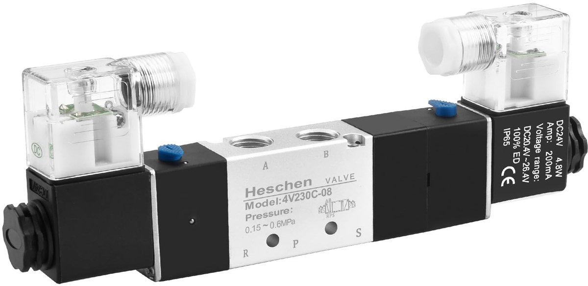 Dailygoods - Solenoidklep - Pneumatisch - 24V DC - 5/3-Weg - PT1/4 - Voor lucht- en vloeistofsystemen - Compact model
