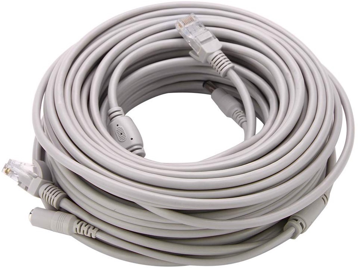 Elzusha - Ethernet CCTV Kabel - Hoge Snelheid - 15M - Voor Buiten Camera's - 100Mbps - Betrouwbare verbinding - Geschikt voor beveiliging - Wit