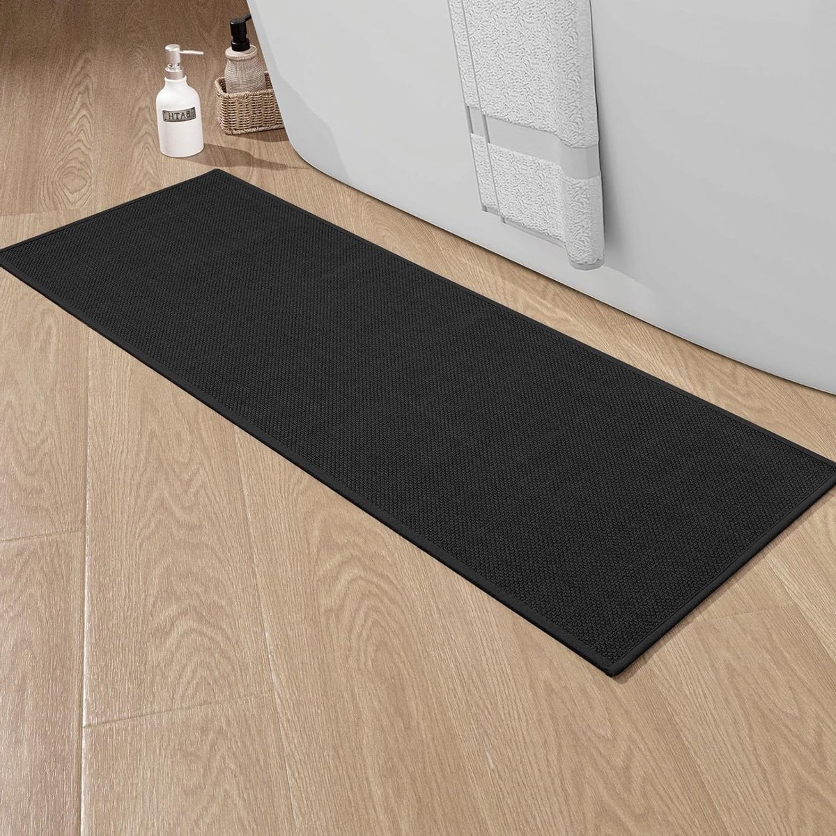 Non-Slip Badmat 43 x 120 cm met Rubber Achterkant - Wasbare Douchemat in Zwart voor Badkam