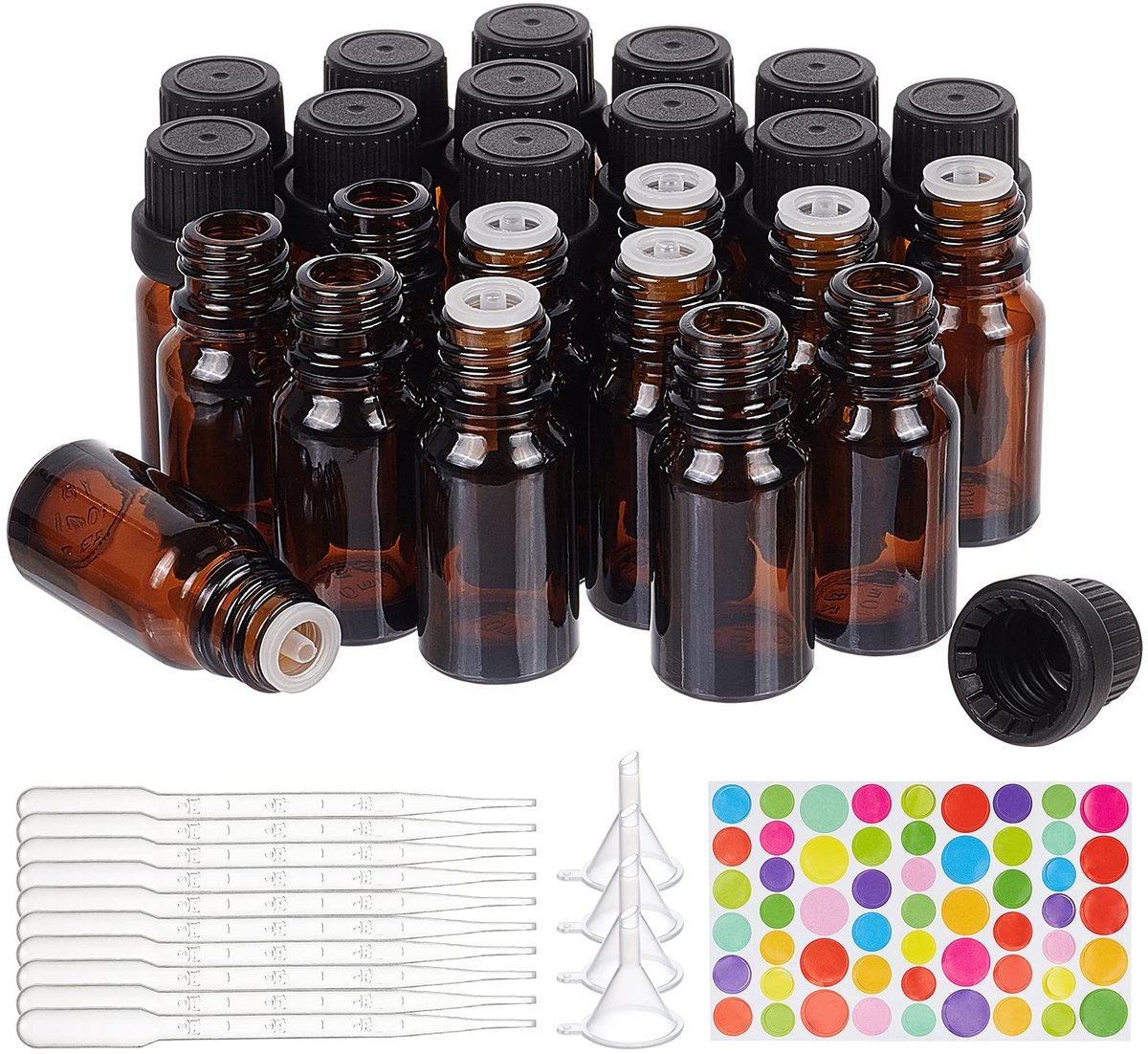 Livia home - Bruine Glas Essentiële Olieflessen - Navulbare Container Kits - 10ml - Aromatherapie - Geur Cosmetische Olie - Perfect voor thuisgebruik